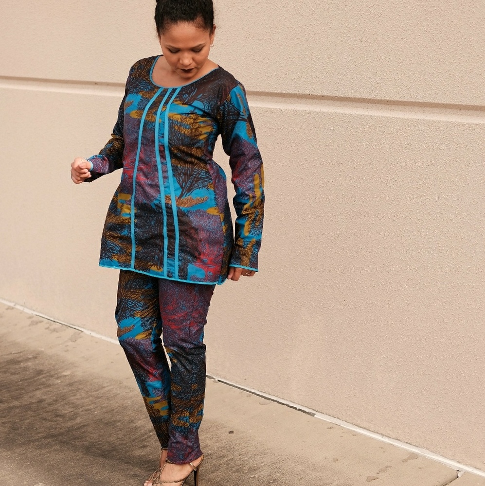 Women African print 2 pcs set of top and pant